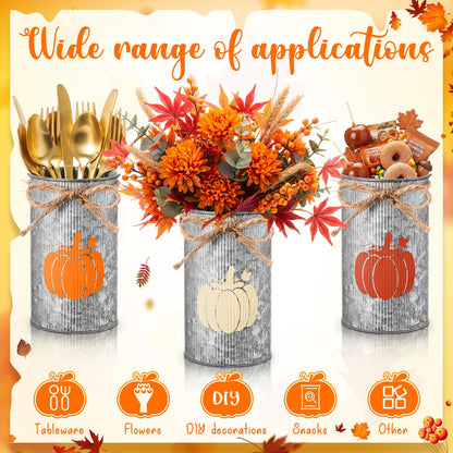 Domensi 6 Pcs Thanksgiving Table Centerpieces Fall Pumpkin Vases Decor Farmhouse Galvanized Metal Vases for Flowers Mason Jar Utensil Holder for Thanksgiving Fall Autumn Rustic Home Office Decorations