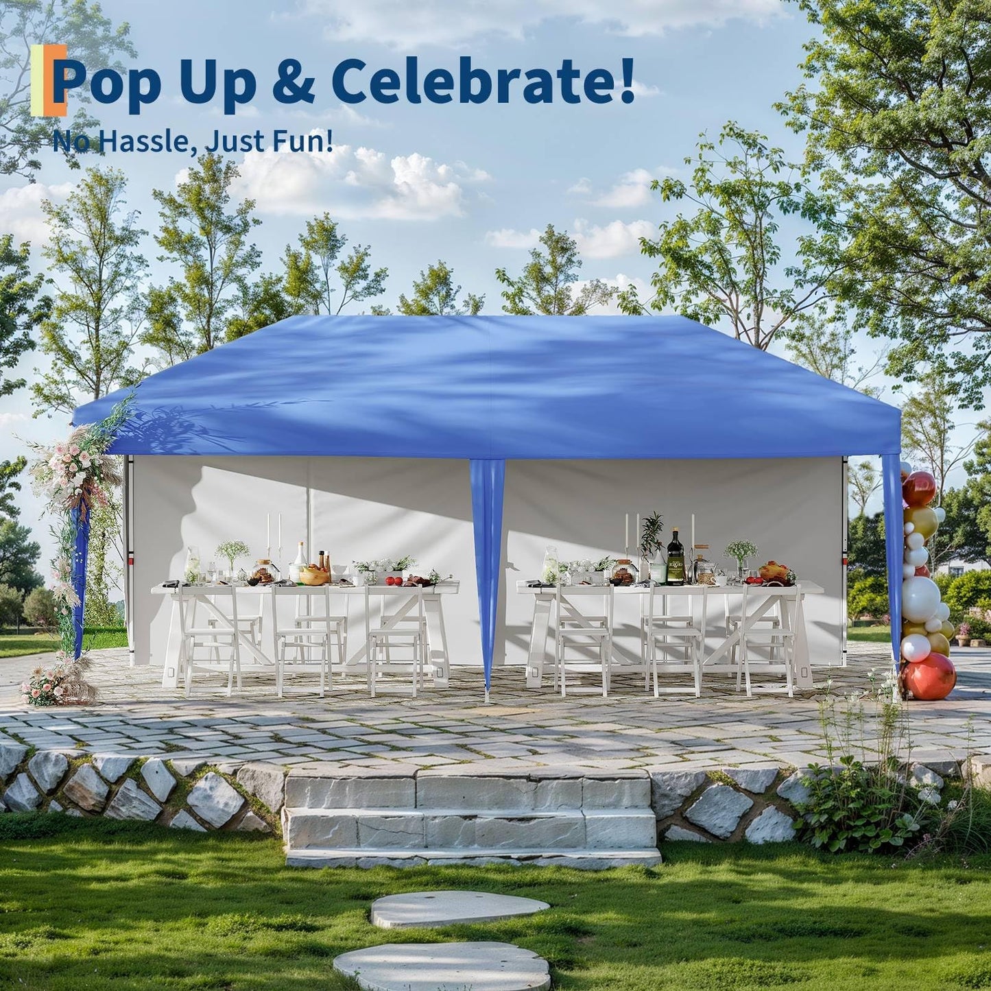 10x20 ft Pop Up Canopy Tent with Removable Sidewalls, Waterproof & UV-Resistant Outdoor Shelter, Portable Roller Bag, 3 Adjustable Heights, 6 Sandbags, and Easy Setup for Camping, Events, and Backyard