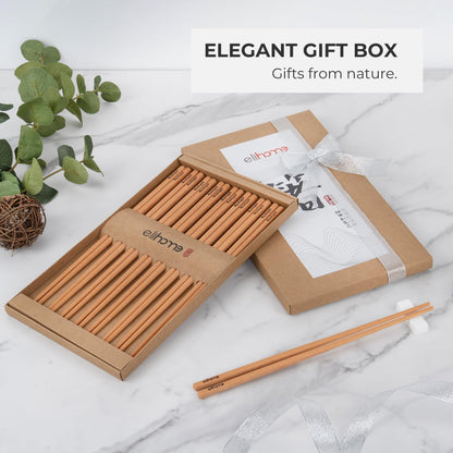 Elihome Premium Wood Fiber Chopsticks, Dishwasher Safe, Heat Resistant, Reusable Japanese Chinese Chopsticks, 26cm/10.25inch, Natural, 8 Pair