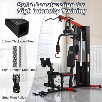 Fitvids Multifunctional Home Gym Equipment with 160 lbs Weight Stack, Full Body Workout Weight Machine with Mat, Strength Training Exercise Equipment with Pulley System & Leg Press, All-in-One Workout