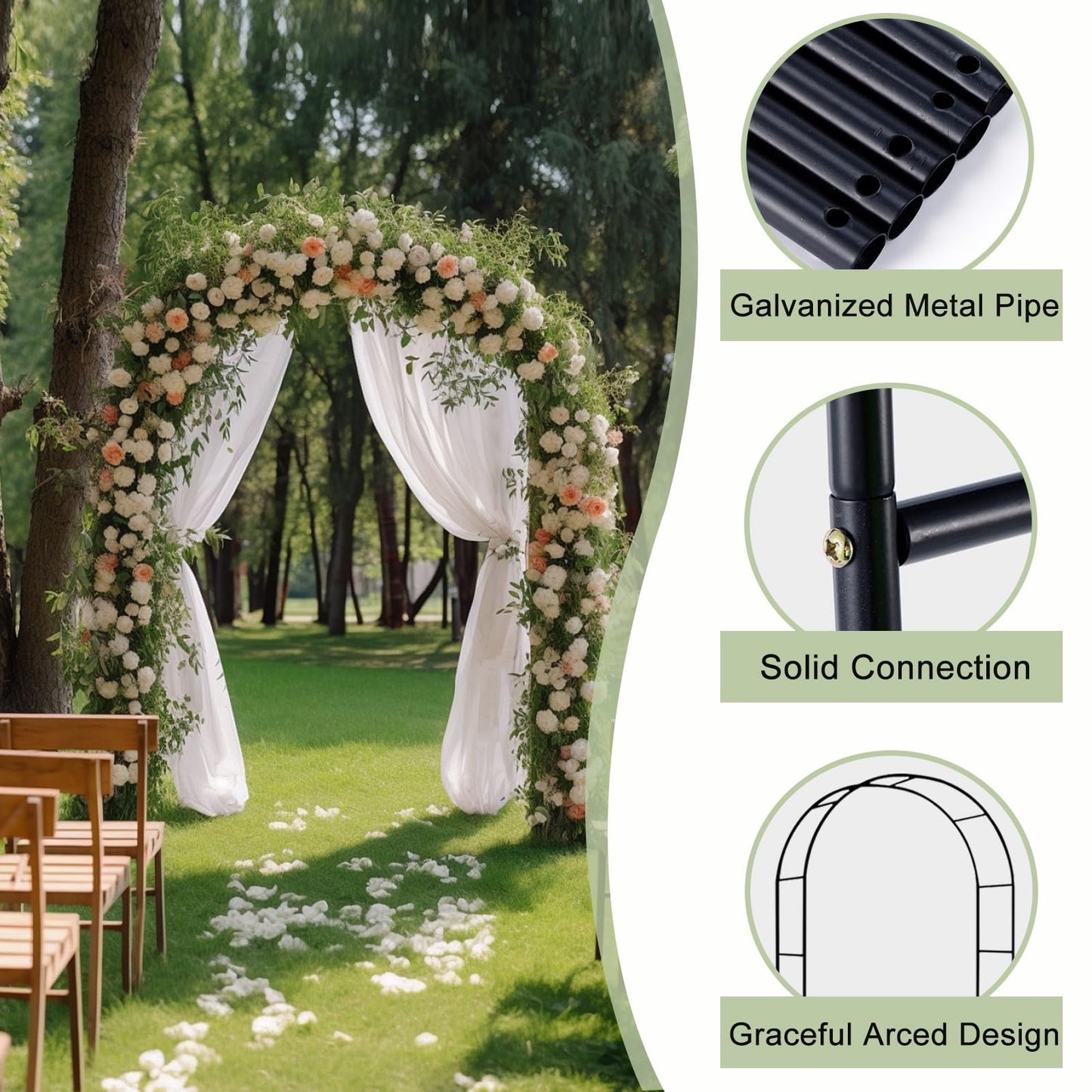 Metal Garden Arch Wedding Pergola Trellis for Climbing Plants Ideal for Roses & Bridal Party Backdrop Stand Flower Arch Arbor for Events (Size: 180x220x40CM/5.9x7.2x1.3ft)