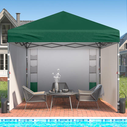 Tunbne 10X10 Comercial Pop Up Canopy Tent with 4 Sidewalls and 6 Pockets, One Push Setup Center Lock, for Beach Patio Outdoor, Case, 8 Stakes, 4 Ropes, 4 Sandbags (Forest Green)