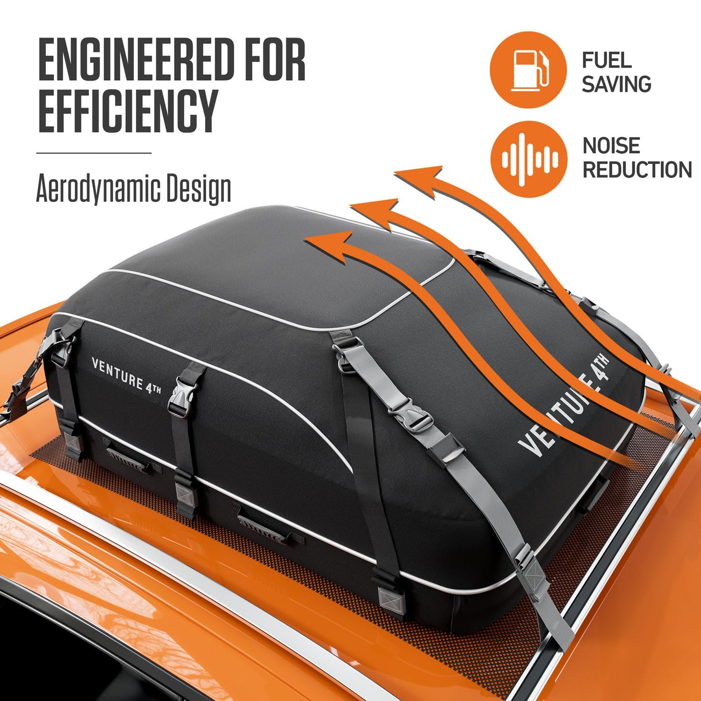 VENTURE 4TH Rooftop Cargo Carrier - 21 Cubic Feet Waterproof Car Roof Cargo Bag with Tie-Down & Compression Straps, Fits Most Vehicles with or Without Roof Racks, Sidebars & Crossbars