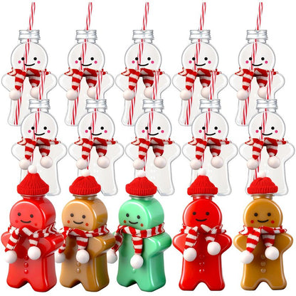 Baderke Christmas Plastic Bottles with Straws Set Including Reusable Drink Empty Bottles Straws and Caps for Christmas Party Milk Juicing Drinking