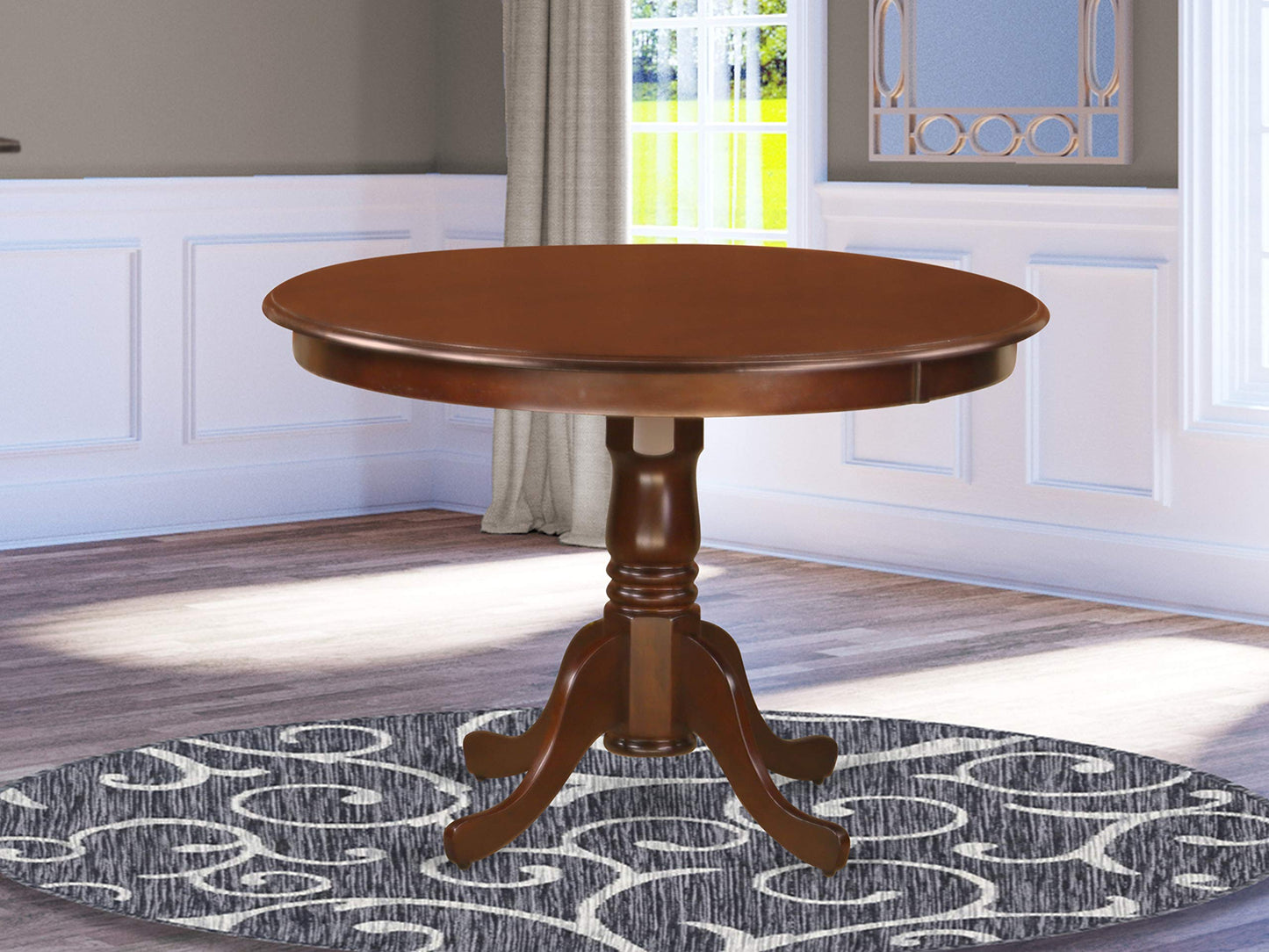 East West Furniture HLT-MAH-TP Hartland Kitchen Dining Table - a Round Wooden Table Top with Pedestal Base, 42x42 Inch, Mahogany