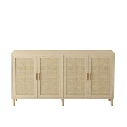 GDFStudio 70.08" Modern 4-Door Sideboard Buffet Cabinet, Rattan MDF Credenza Storage Cabinet with Adjustable Shelves, Bohe Console Table with Solid Wood Legs for Living Room Kitchen Hallway, Natural