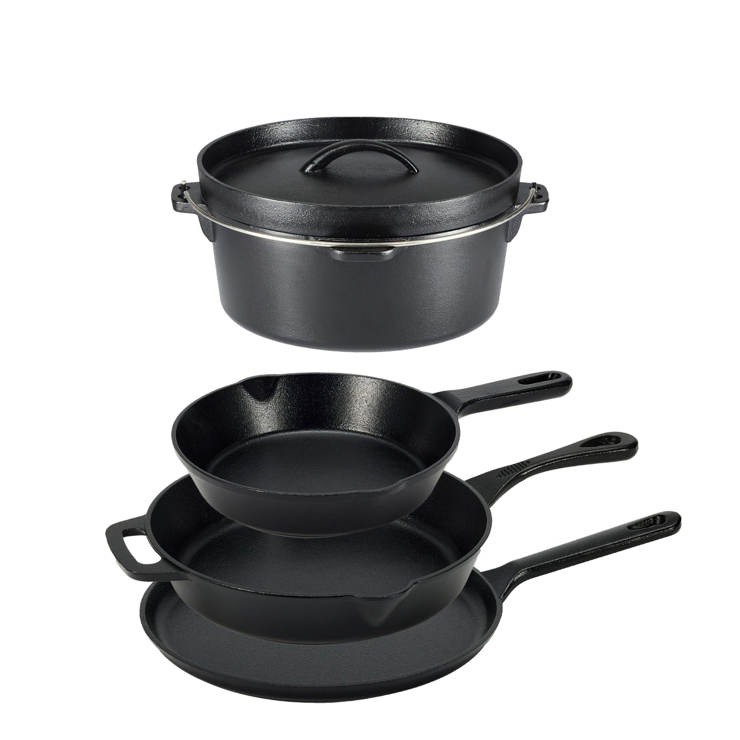 Amazon Basics Pre-Seasoned Cast Iron 5-Piece Cookware Set, Oven Safe, Cooks Evenly, 14.17 x 12.2 x 10.63 in, Black