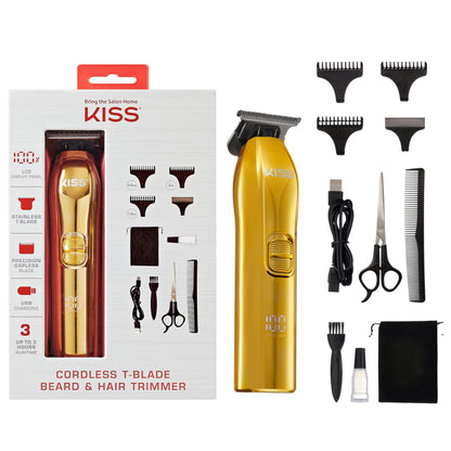 KISS Precision Blade Cordless Trimmer with Stainless Steel T-Blade, Powerful High-Torque, High-Speed Motor, 3 Blade Guard Attachments & Blade Cover, USB Cable & Long-Lasting Lithium Ion Battery