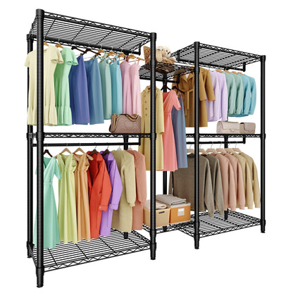 ExploreHorizon Freestanding Adjustable Garment Rack – Heavy Duty 1874LBS Capacity, 5 Hanging Rods & 8 Wire Shelves, Portable Closet Organizer (76.5" H x 73.6" L x 17.4" W)