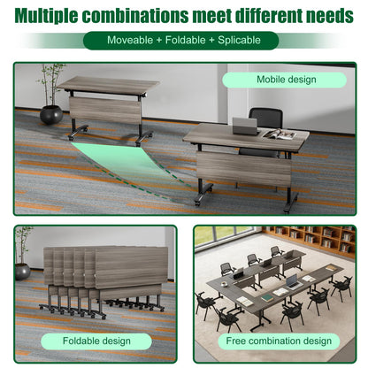 CUFEFi Folding Conference Table,Flip-Top Conference Room Table with Wheels,Waterproof Desktop,Free Combination Arrangement Modular Seminar Training Table for Office Meeting Room (10, Elm, L47.2in)