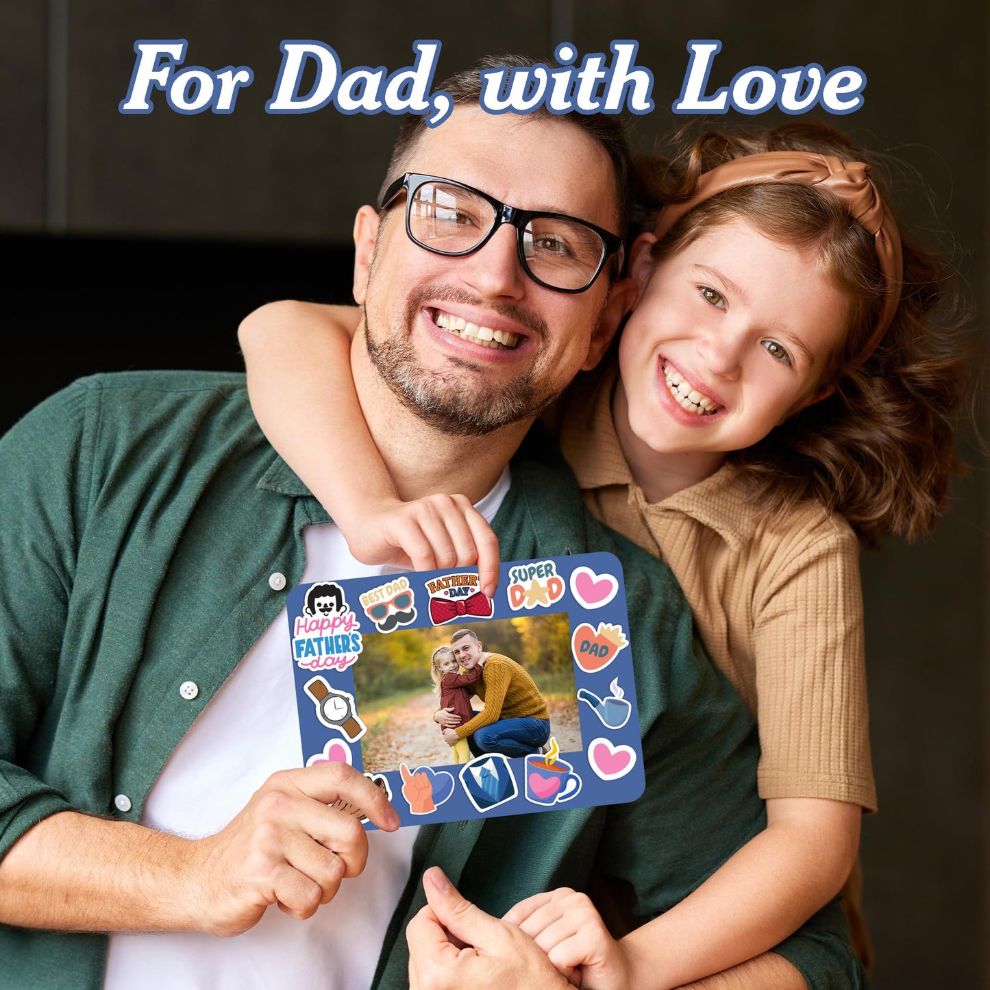Set 24 Frames Fathers Day Crafts for Classroom with 264 Stickers, Easy DIY Project Fathers Day Gifts Bulk, Manualidades para El Dia Del Padre, DIY Ideas for Dad Kit (Paper Frame, Fit 2.6x4" Photo)
