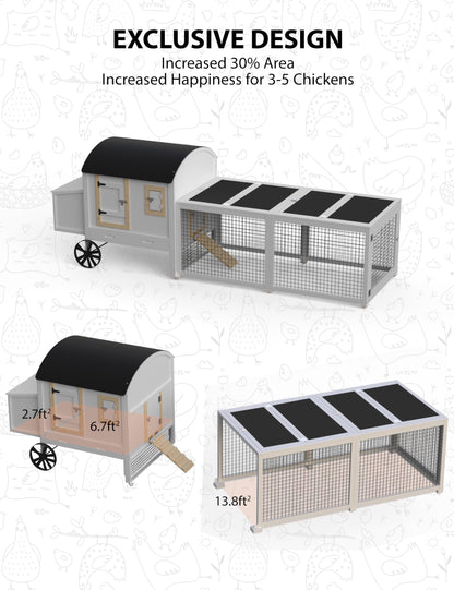 KYBOLT Rabbit Cage, Indoor and Outdoor Rabbit Hutch Chicken Coop, Small Animal Pen and Hutch Enclosure with Anti-UV Waterproof Roof, No Leak Pull Out Tray, Run and Ramp, 106in, White