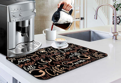 Coffee Bar Mat Accessories, Absorbent Dish Drying Mat for Kitchen Counter, Rubber Backing Non-slip Pad for Coffee Maker