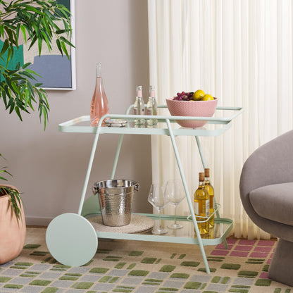 SAFAVIEH Home Collection Zunia Soft Mint & Clear Glass 2-Tier Kitchen Dining Bar Cart Trolly with Wheels