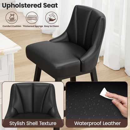 REONEY Swivel Bar Stools Set of 4, 26inch PU Leather Upholstered Counter Height Barstools, Modern Kitchen Island Chairs with Back and Solid Wood Legs for Home Bar, Black