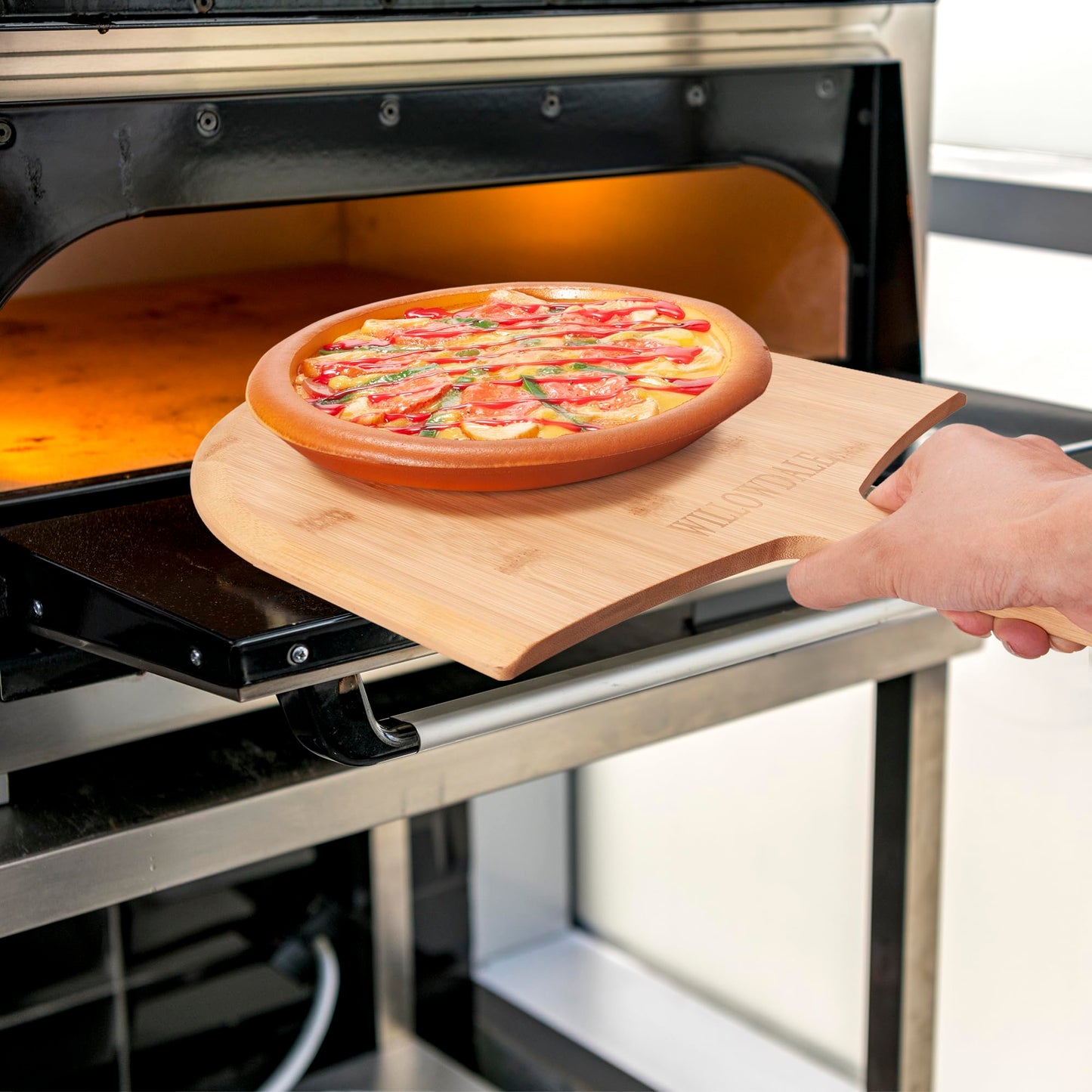 WILLOWDALE 12 Inch Wood Pizza Peel, 2pcs Kitchen Bamboo Pizza Paddle Spatula, Large Pizza Oven Accessories for Baking with Handle, Wooden Cutting Serving Board for Cheese Bread Pie Fruit Vegetable