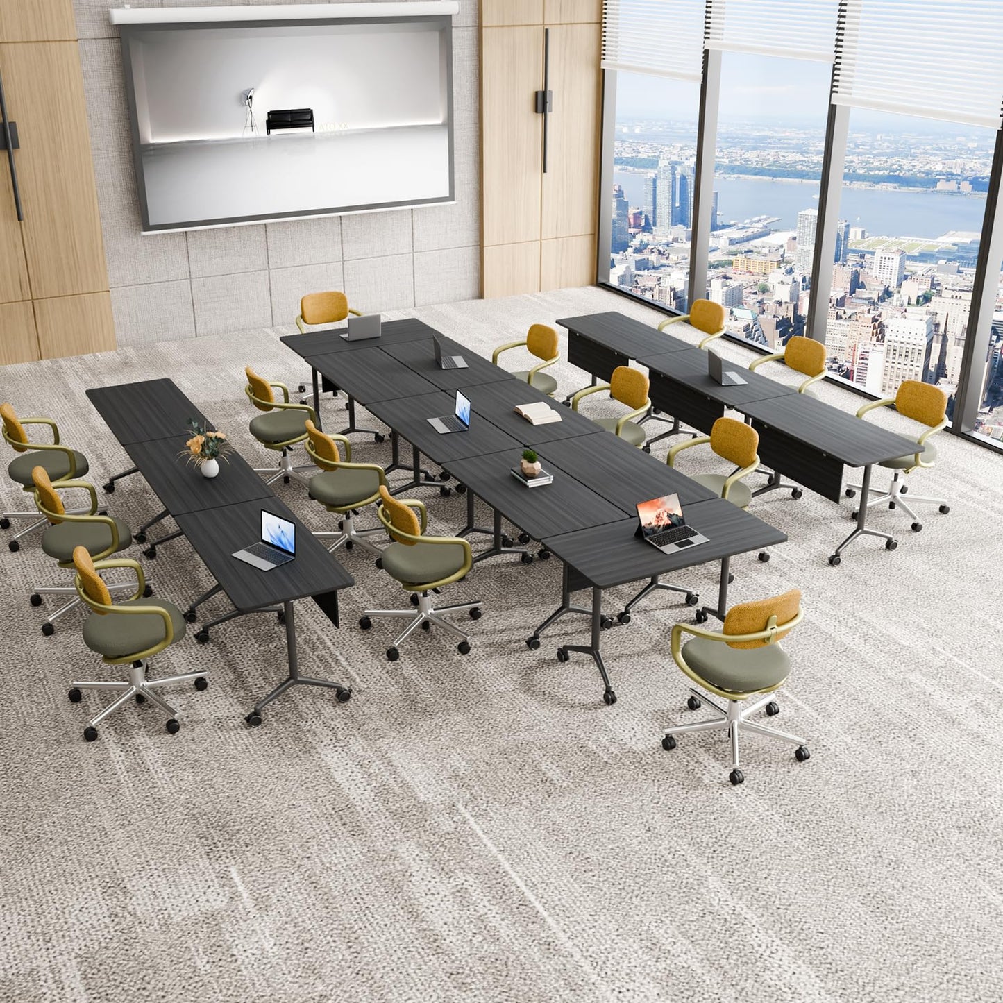 rzoizwko 4Packs Folding Conference Tables on Wheels,55.1 in Mobile Flip Top Meeting Room Table for Office & Training Rooms,Foldable Conference Room Tables Modular Rolling Desk Heavy-Duty Metal Frame