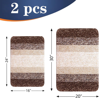 OLANLY Bathroom Rug Set - Soft Absorbent Microfiber Mats | Non-Slip, Plush Shaggy, Brown (30"x20"+24"x16")