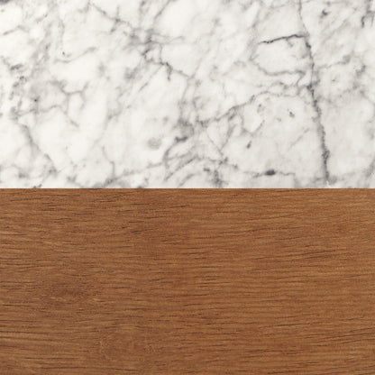 Nathan James Mid-Century James Faux White Marble Accent Side or End Table with Walnut Finish and Marble Table-top with Storage, White/Brown, Set of 2