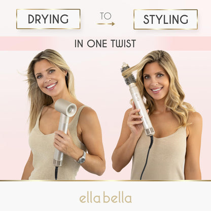 ELLA BELLA® 6 in 1 Professional Hot Air Styler • Powerful Hair Dryer & Straightener Set • Styling Without Heat Damage • Fast Drying Curling Volumizing Straightening • Includes Protective Travel Case