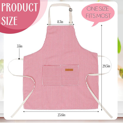 12 Handepo Pcs Cotton Aprons for Women Men with Pockets Soft Adjustable Bib Stripe Aprons for Cooking Kitchen Chef