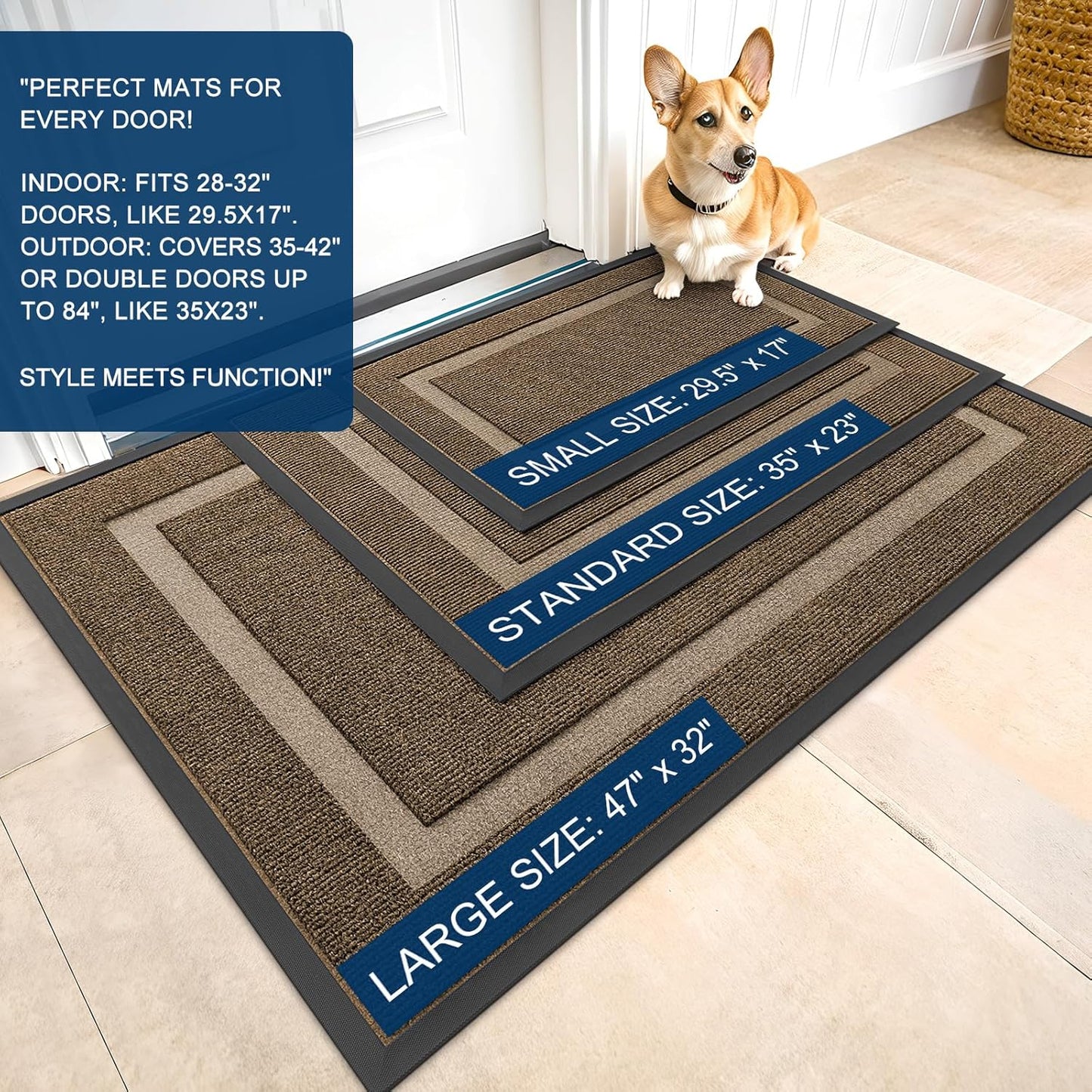 OLANLY Waterproof Front Door Mat - All-Season Indoor/Outdoor Doormat | Sturdy Natural Rubber, 59x20, Brown