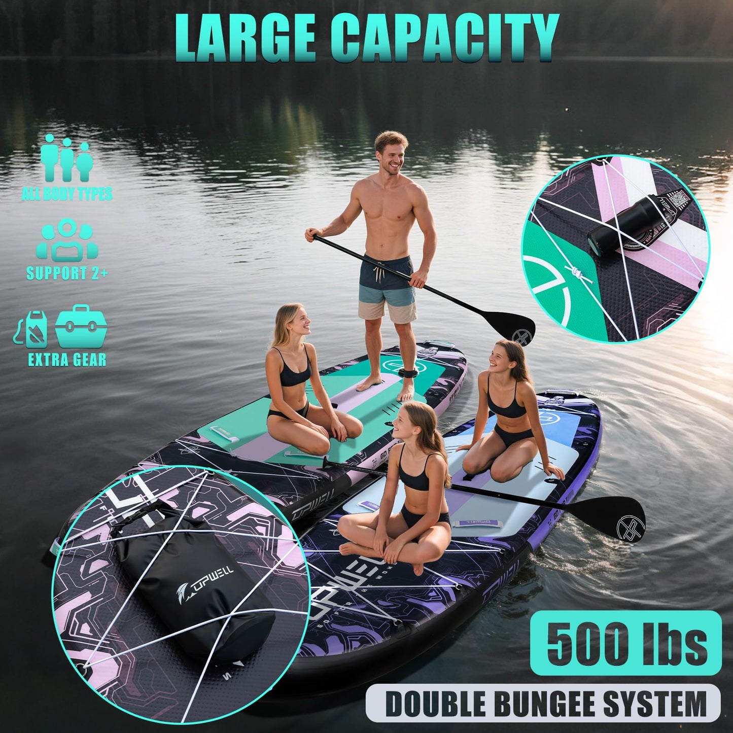 UPWELL 11'6"×35" Extra Wide Inflatable Paddle Board, Stand Up Paddle Board, Sup Paddle Boards for Adults, Mech Pink
