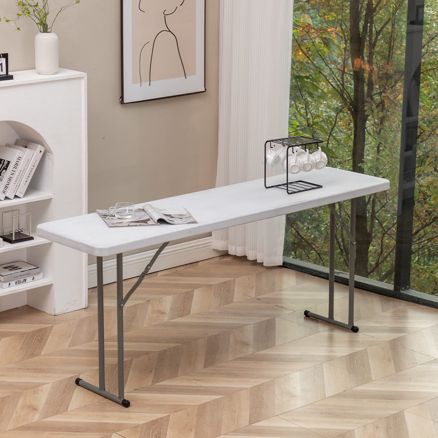 BTEXPERT 6-Foot - 72" Long White Plastic Folding Seminar Training Table Portable 18" Wide Narrow, 29" High, Events Indoor Outdoor Lightweight Set of 10
