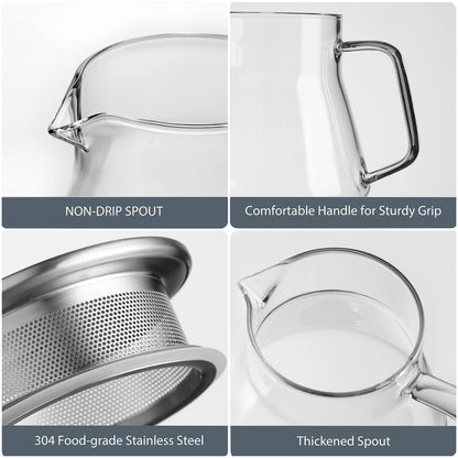 CNGLASS One-Touch Glass Teapot with Stainless Steel Filter Lid,20oz(600ml) Glear Tea Kettle Stovetop Safe,Borosilicate Glass Tea Pots for Loose Leaf Tea