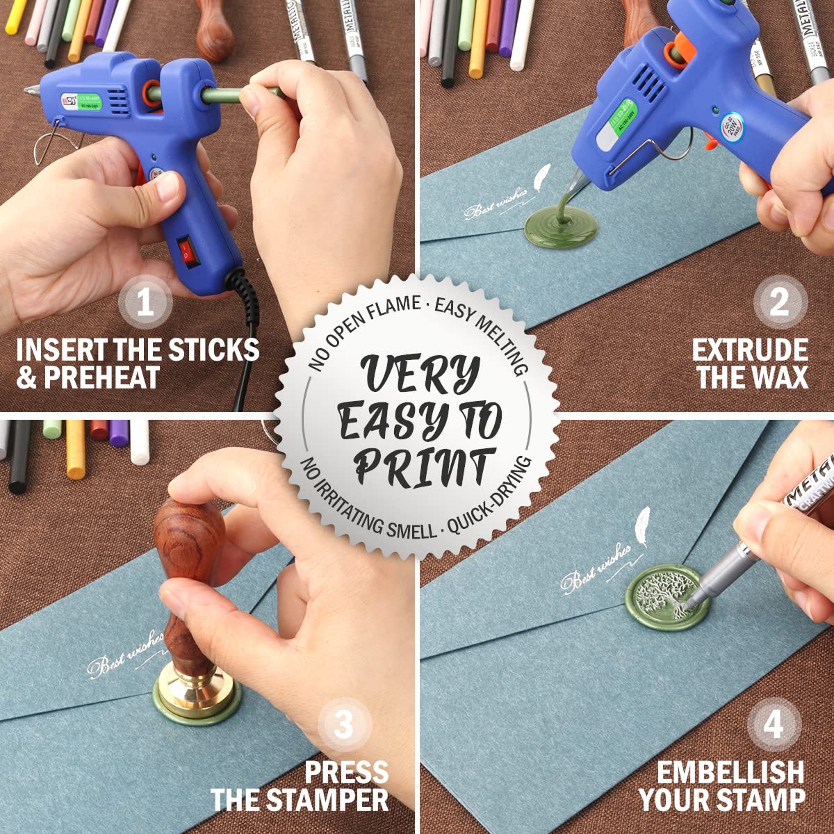 Wax Seal Kits, Wasole 40Pcs Silver Sealing Wax Sticks with Glue Gun + 2Pcs Wax Seal Pens for Wax Seal Stamp, Great for Wedding Invitations, Birthday Cards, Envelopes, Gift Wrapping