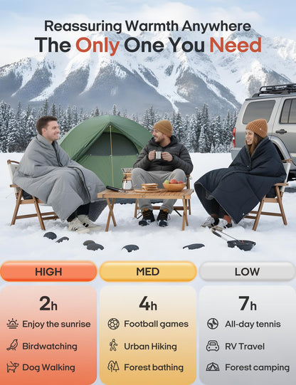 Ourea 12V Battery Operated Heated Blanket Cordless Electric Blanket with 20000mAh Power Bank Portable Heated Throw for Outdoor Camping Car Stadium Travel Home Sherpa Fleece Grey
