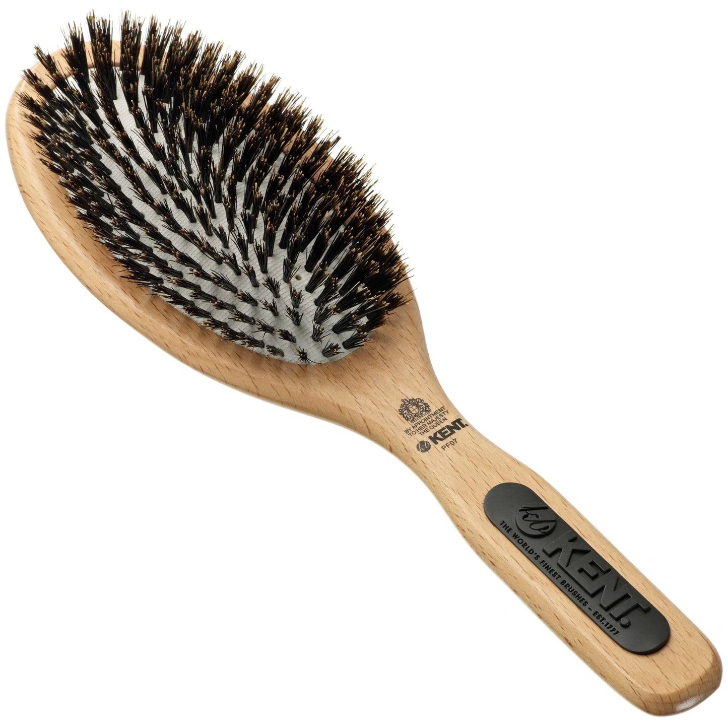 Kent PF01 Large Cushion Detangler Brush, Boar Bristle and Non-Scratch Nylon Mix Hairbrush for Straightening Smoothing. Oval Wood Paddle Detangling Hair Brush for Medium to Long Hair, Made in England