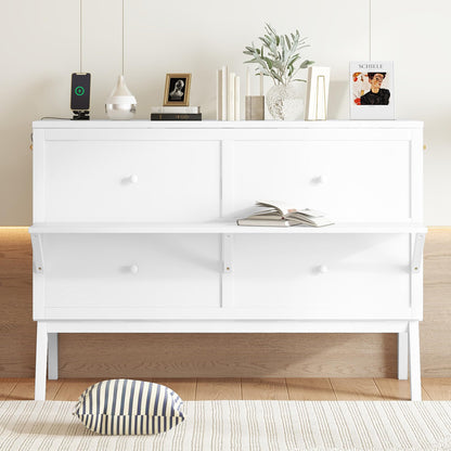 Ball & Cast Murphy Bed Full W/Desk & 2 Removable Shelves,Cabinet Bed W/ 2 USB Port & Power Outlets,Hidden Foldable Wall Bed Frame for Home Office,Apartment,Guest Room,White