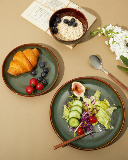Pokini Stoneware Dinnerware Sets, Ceramic Plates and Bowls Set, Microwave & Dishwasher Safe Kitchen Dishes, Modern Dinner Salad Plates | Cereal Bowls, Dishware Sets Service for 4 Sage Green