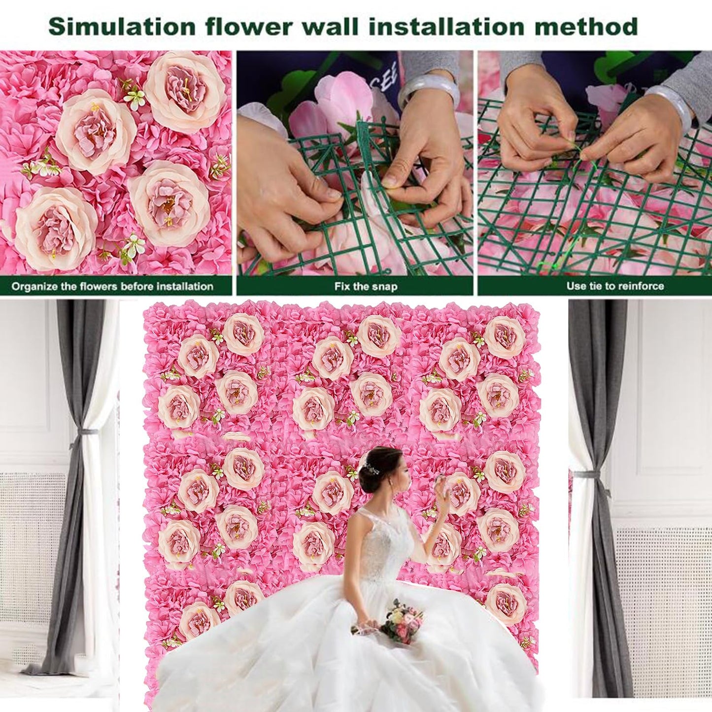 JIIPOREGJ Artificial Flowers Wall Backdrops,Easy to Install and Clean,for Outdoor Family Wedding Wall Panel Backdrop Decoration,15pcs
