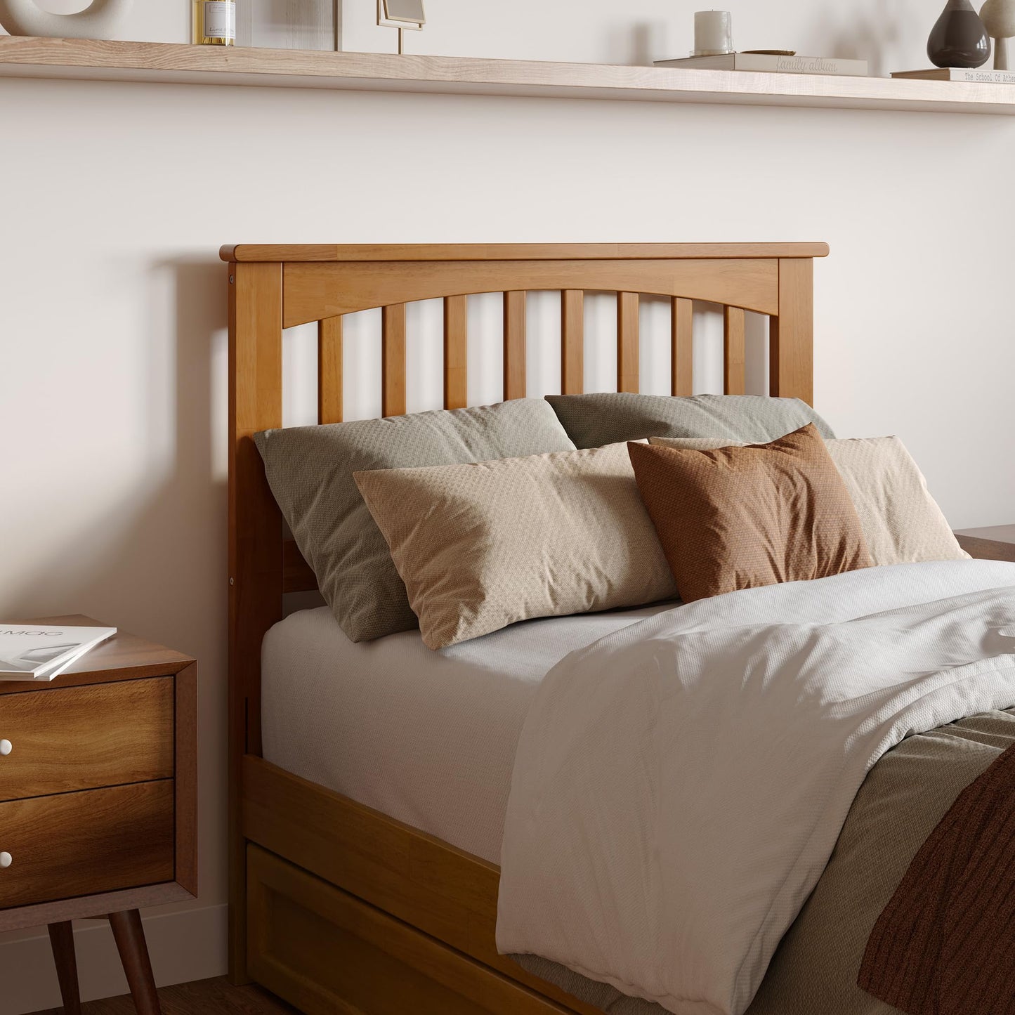 AFI, Everett Twin XL Platform Bed with Panel Footboard & Storage Drawers, Light Toffee