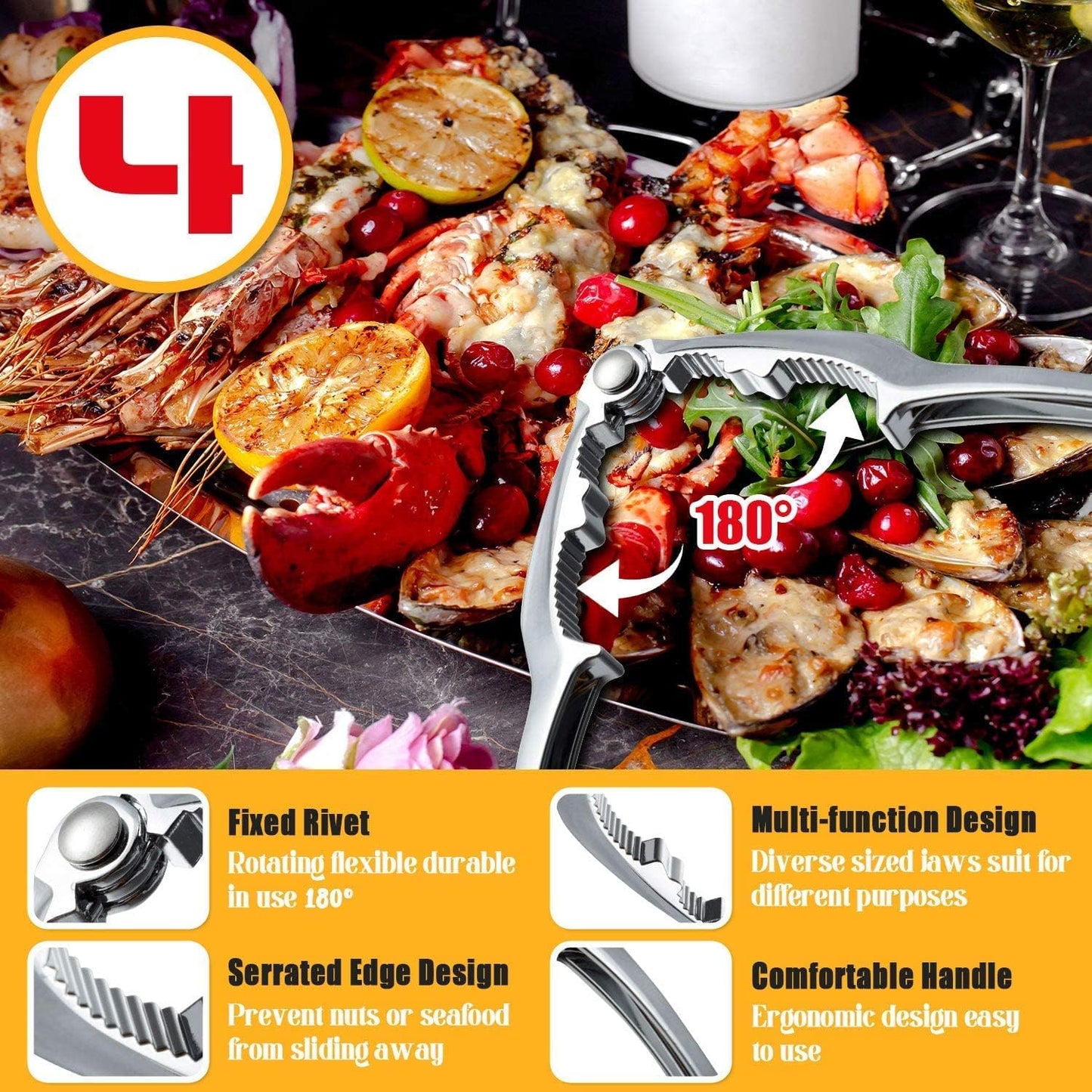 24 Set Pcs Crab Crackers and Tools, Heavy Duty Nut Crackers Seafood Tools for Crab Legs - Crab Nut Lobster Crackers