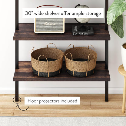 Nathan James Theo 6-Shelf Tall Bookcase, Wall Mount Bookshelf with Natural Wood Finish and Industrial Metal Frame, Nutmeg/Matte Black, Set of 2