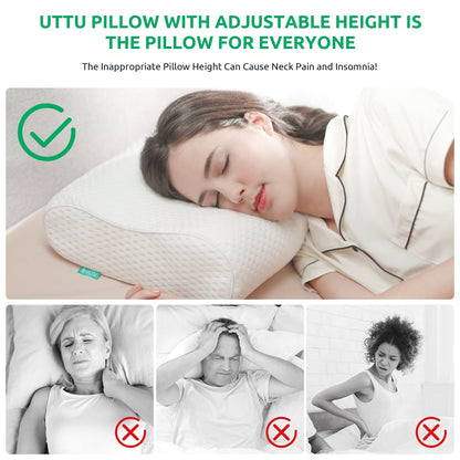 UTTU Cervical Pillow for Neck Strain Relief, Memory Foam Neck Pillow for Sleeping, Adjustable Orthopedic Sandwich Pillow, Contour Cooling for Side Back Stomach Sleeper, Medium(23.6"×14"×5.2"/4.5")