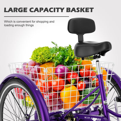 EOYOBIKE Adult Tricycle 3-Wheel Cruiser Bike, Low Step-Through, Heavy-Duty Comfort Trike with Adjustable Handlebar & Spring Saddle, Large Rear Basket, for Seniors & Adults (Orchid Rose, 26" Tire)