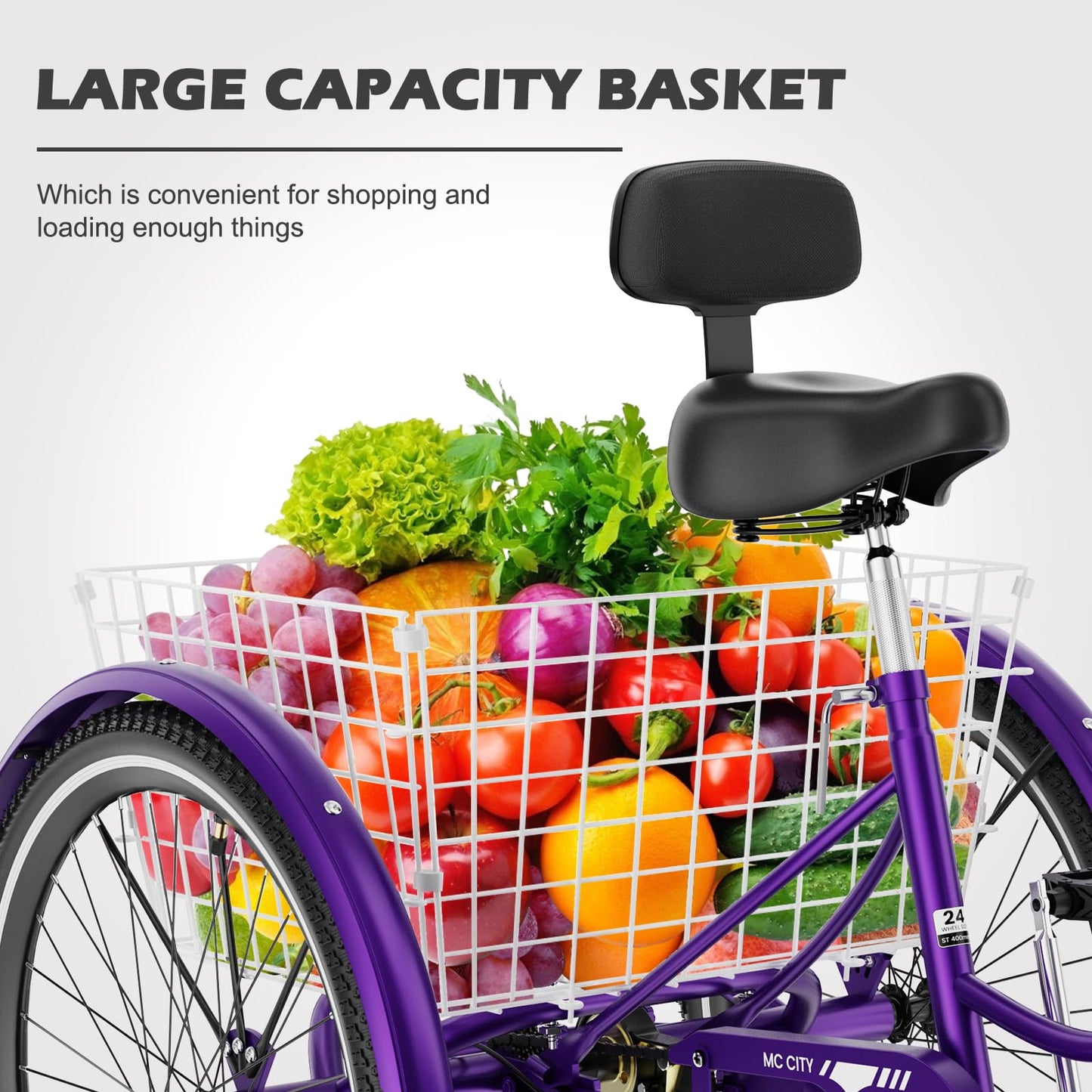 EOYOBIKE Adult Tricycle 3-Wheel Cruiser Bike, Low Step-Through, Heavy-Duty Comfort Trike with Adjustable Handlebar & Spring Saddle, Large Rear Basket, for Seniors & Adults (Orchid Rose, 24" Tire)