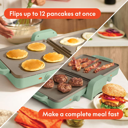 Bella 10"x 20" Ceramic Fold-n-Store Dual Temp Griddle, Fits-anywhere Kitchenware, EverGood Ceramic Nonstick Coating, 2 Temperature Zones up to 400°F, Dishwasher Safe Drip Tray, 1500 Watt, Oatmilk