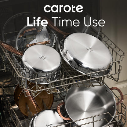 CAROTE 8 Qt Tri-Ply Stainless Steel Stockpot, Non-Toxic Stock Pot with Lid, Soup Pot for Pasta, Even Heating, Oven Safe, Induction, Ceramic and Gas Cooktops Compatible, Sliver