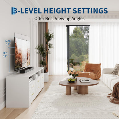 TV Stand With 6 Storage Drawers For Bedroom Living Room, Universal TV Stand With Mount Fit 32-80 Inch TVs, White Entertainment Center, Farmhouse Wood Media Console Tables With Height Adjustable Mount