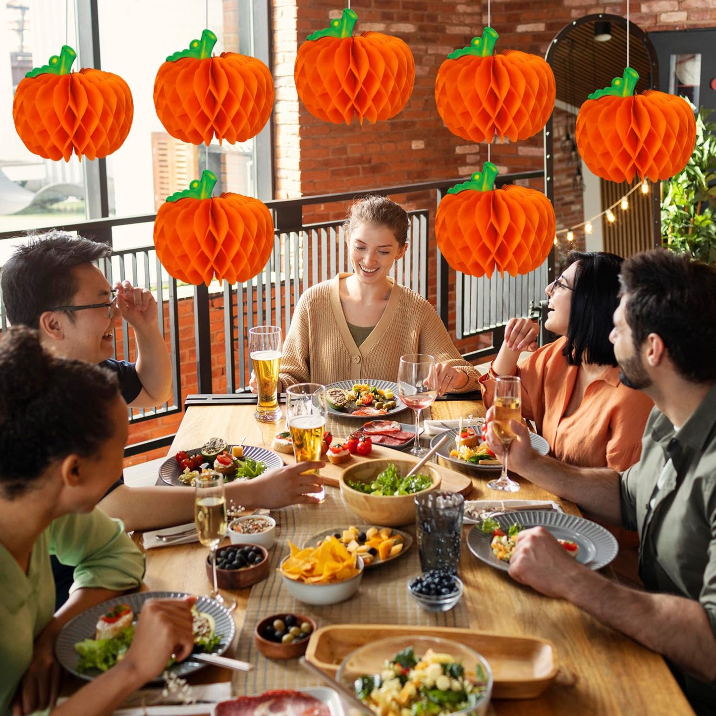 12 Pcs Pumpkin Centerpieces for Tables, 10 Inch Thanksgiving 3D Honeycomb Tissue Balls Fall Paper Hanging Pumpkin Decorations for Halloween Thanksgiving Harvest Party Decor