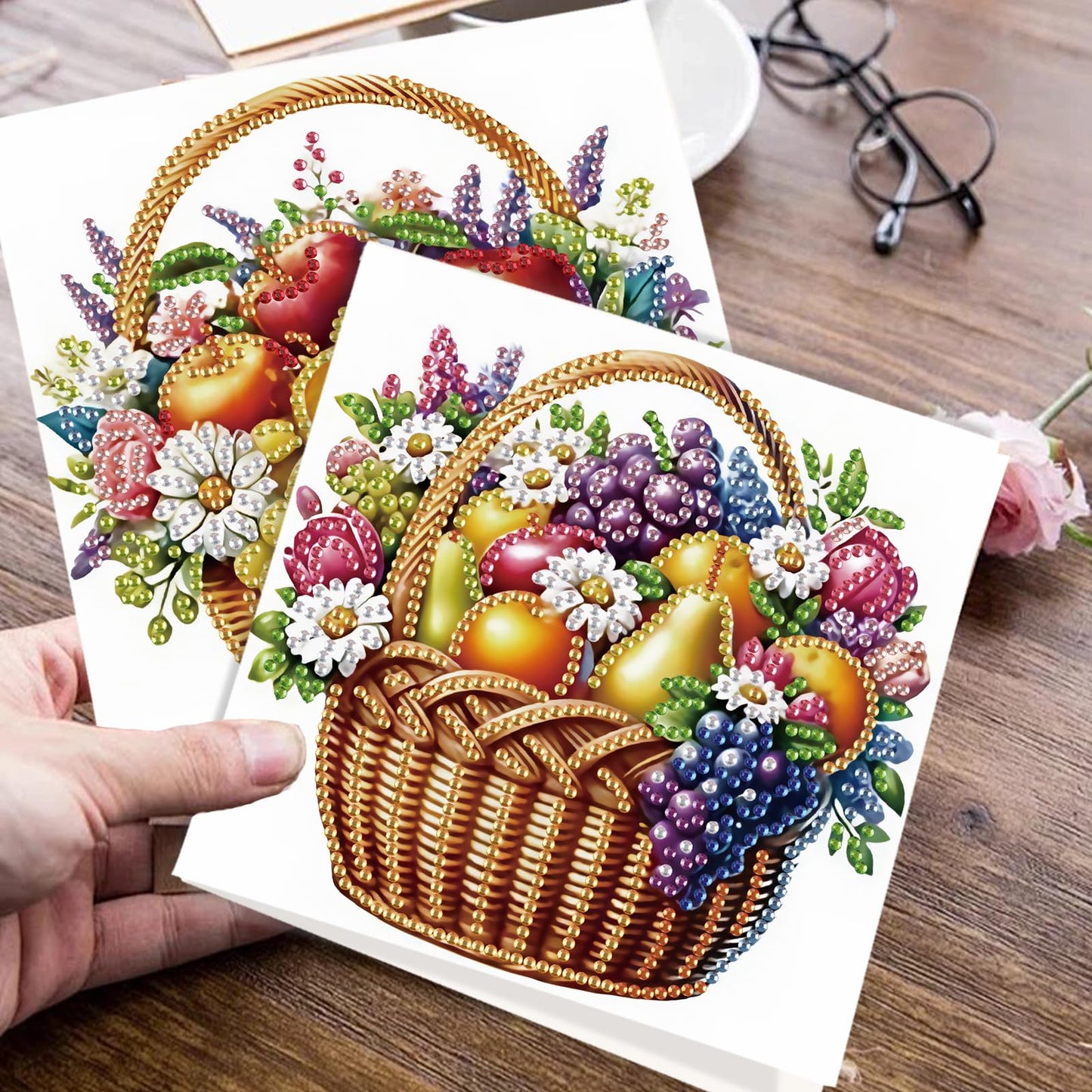 JISHSHAY 6 PCS Diamond Painting Greeting Cards Fruit Basket Diamond Art Birthday Cards with Envelopes Gem Art Mosaic Kits for Adults, for Anniversary Valentine Thank You Graduation All-Occasion