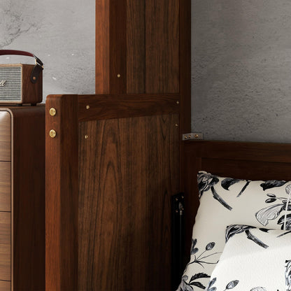 Ball & Cast Queen Size Murphy Bed W/Desk,Horizontal Hidden Wall Bed W/Gas Struts,Space-Saving Murphy Bed Cabinet for Home Office,Apartment,Guest Room,Walnut
