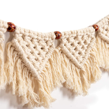 Eiyye Handmade Wall Hanging Fringe Panels Garland Banner Woven Tapestry Cotton Crochet Decor Macrame Bohemian Art Decor (7-flag x2)