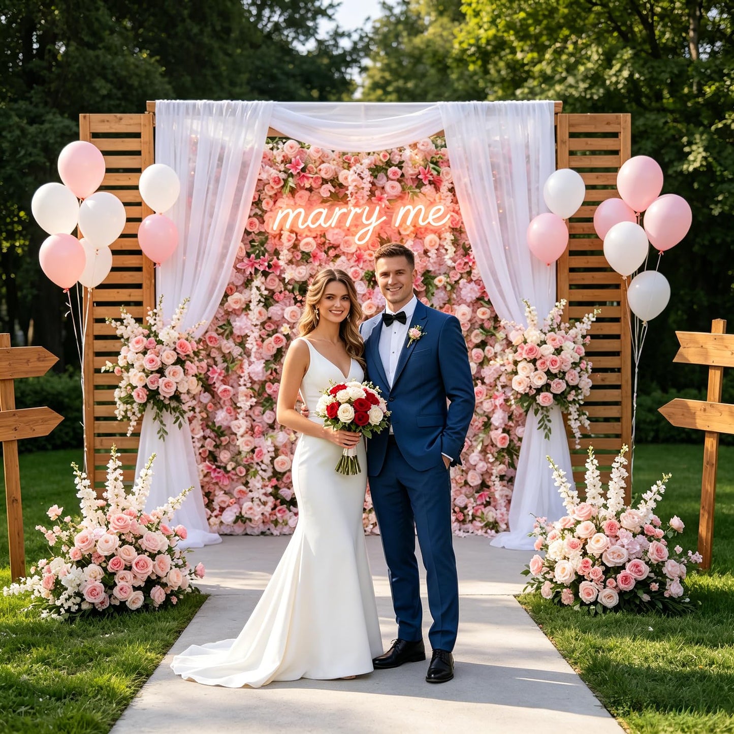 5D Realistic Rose Flower Wall Backdrop, 8×8FT Reusable Flower Wall Panel, Easy to Install & Store, Ideal for Wedding, Birthday Party & Home Decoration, Pink, Without Stand