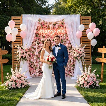 5D Realistic Rose Flower Wall Backdrop, 8×8FT Reusable Flower Wall Panel, Easy to Install & Store, Ideal for Wedding, Birthday Party & Home Decoration, Pink, Without Stand